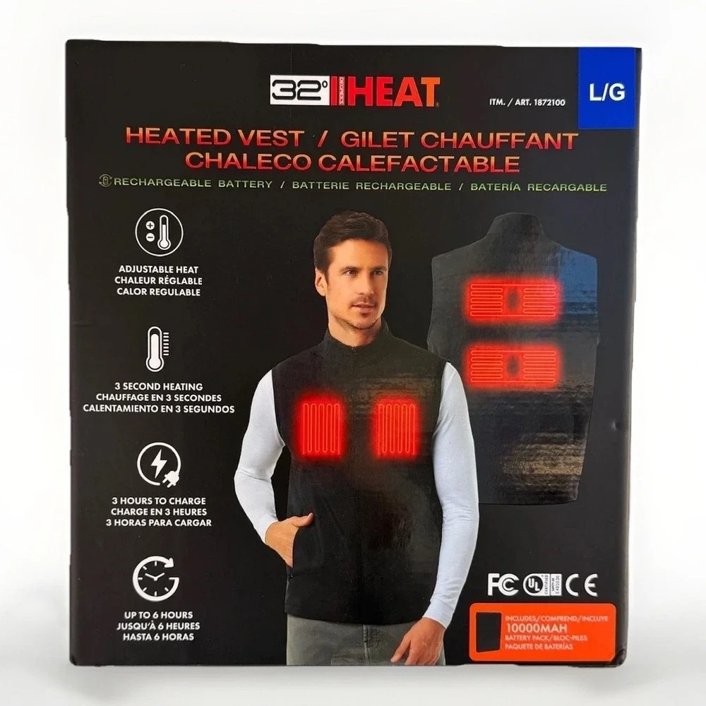 32 Degrees Heat‎ Men's Large Size Heated Vest w/ Rechargeable Battery Black